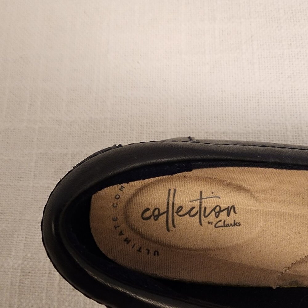 Clarks Collec Shoe W 7 Sharon Gracie Loafers Blue Lthr Suede Patent Slip On A211 - Picture 7 of 9